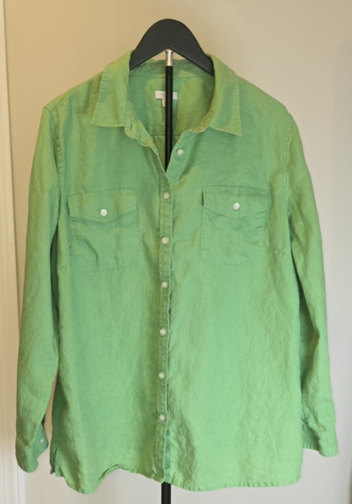 Talbots Tops - Talbots Linen Button Up Shirt Green Roll Tab Long Sleeve Womens Plus 2X